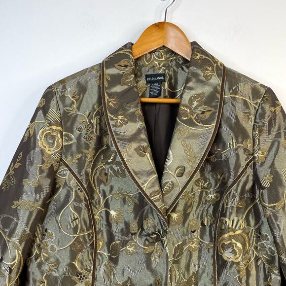 Field Manor Vintage Y2K Gold Brocade Floral Regency Ornate Long Jacket womens L - Picture 4 of 13